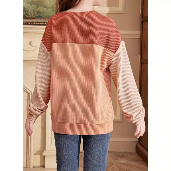 blibean Tween Girls Fall Long Sleeve Shirt Kid Color Block Tops Size 6-15 Years