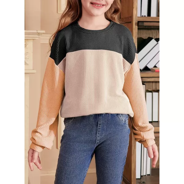 blibean Tween Girls Fall Long Sleeve Shirt Kid Color Block Tops Size 6-15 Years
