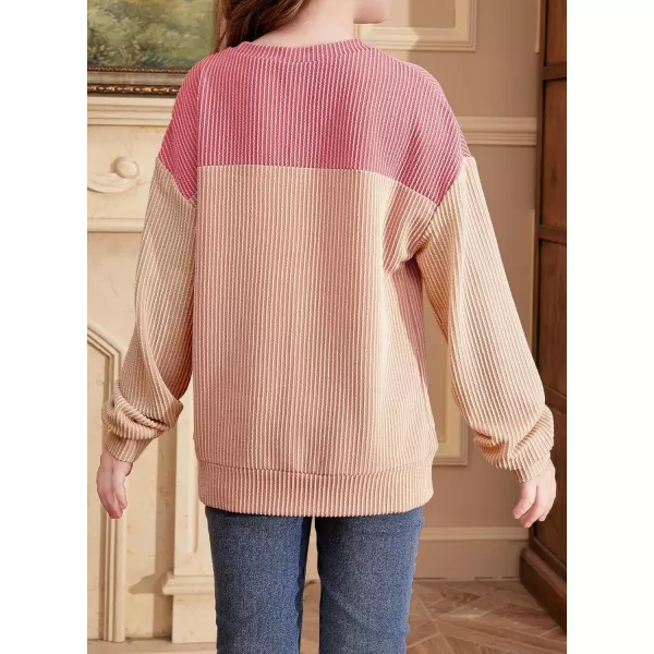 blibean Tween Girls Fall Long Sleeve Shirt Kid Color Block Tops Size 6-15 Years