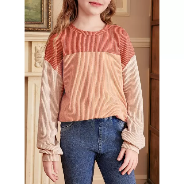 blibean Tween Girls Fall Long Sleeve Shirt Kid Color Block Tops Size 6-15 Years