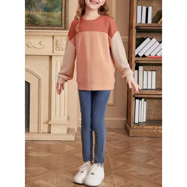 blibean Tween Girls Fall Long Sleeve Shirt Kid Color Block Tops Size 6-15 Years