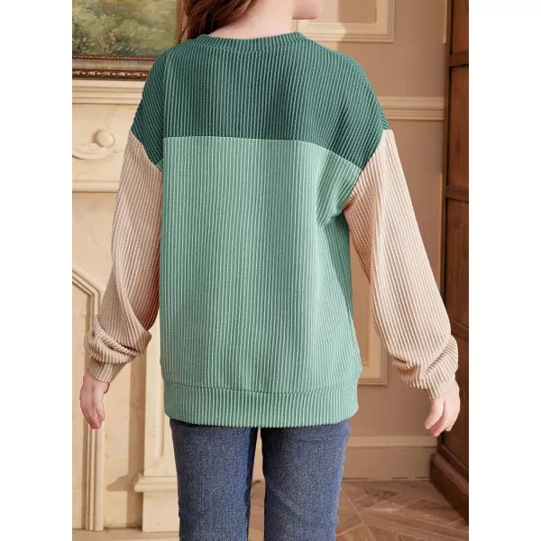 blibean Tween Girls Fall Long Sleeve Shirt Kid Color Block Tops Size 6-15 Years