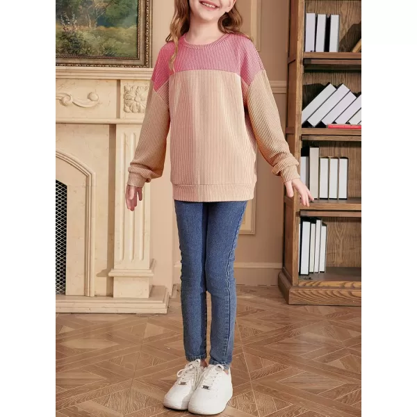 blibean Tween Girls Fall Long Sleeve Shirt Kid Color Block Tops Size 6-15 Years
