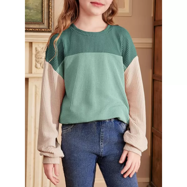 blibean Tween Girls Fall Long Sleeve Shirt Kid Color Block Tops Size 6-15 Years