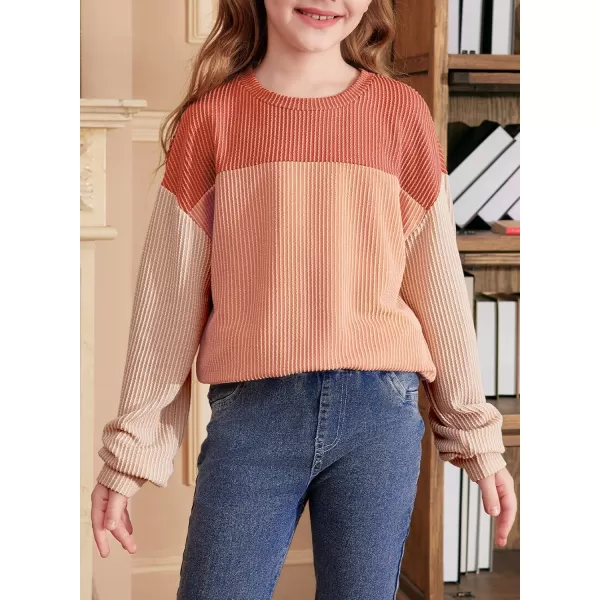 blibean Tween Girls Fall Long Sleeve Shirt Kid Color Block Tops Size 6-15 Years