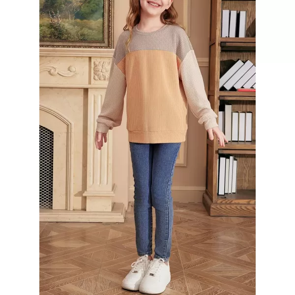 blibean Tween Girls Fall Long Sleeve Shirt Kid Color Block Tops Size 6-15 Years