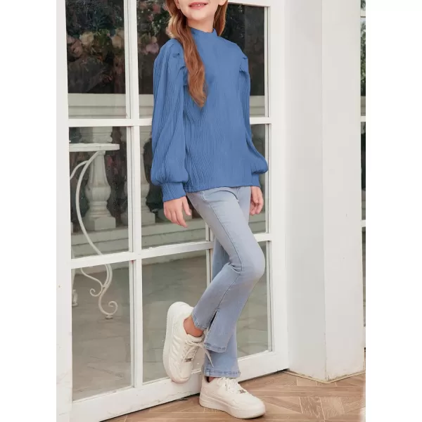 blibean Tween Girls Turtleneck Textured Shirts Kid Puff Long Sleeve Tops Size 6-15 Years