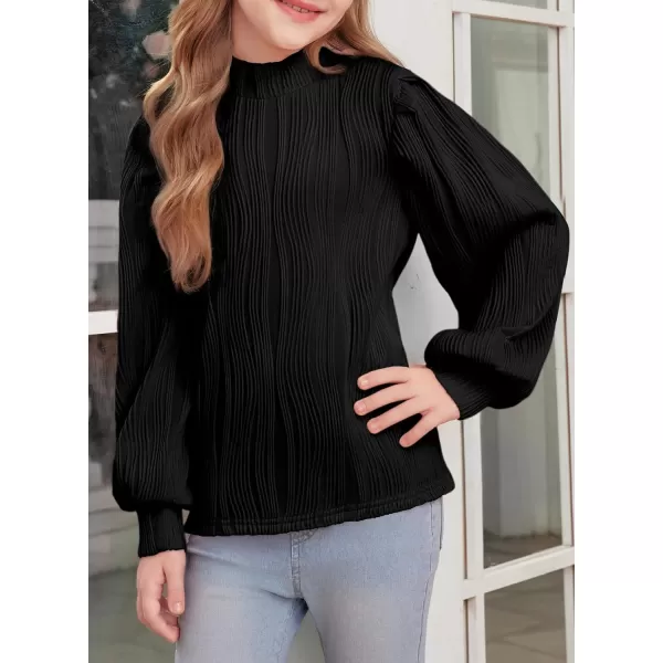 blibean Tween Girls Turtleneck Textured Shirts Kid Puff Long Sleeve Tops Size 6-15 Years
