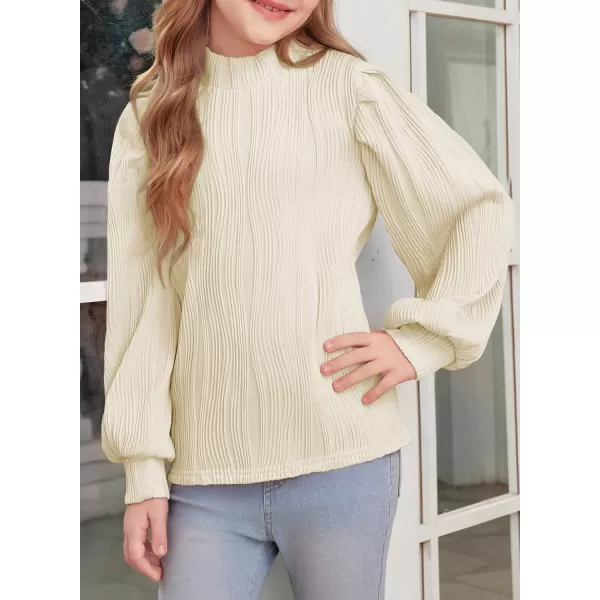 blibean Tween Girls Turtleneck Textured Shirts Kid Puff Long Sleeve Tops Size 6-15 Years