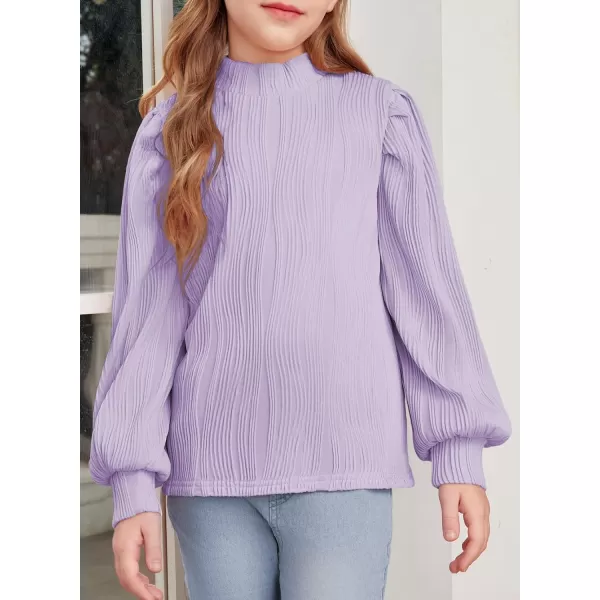 blibean Tween Girls Turtleneck Textured Shirts Kid Puff Long Sleeve Tops Size 6-15 Years