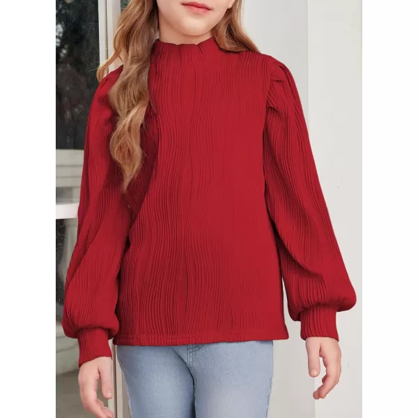 blibean Tween Girls Turtleneck Textured Shirts Kid Puff Long Sleeve Tops Size 6-15 Years