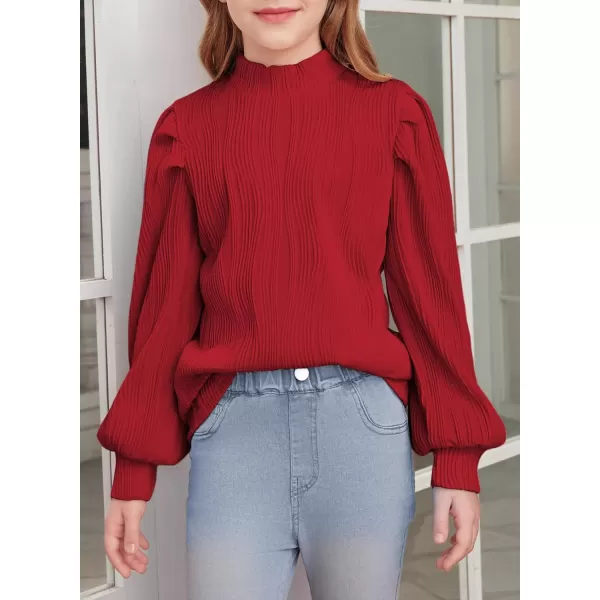blibean Tween Girls Turtleneck Textured Shirts Kid Puff Long Sleeve Tops Size 6-15 Years