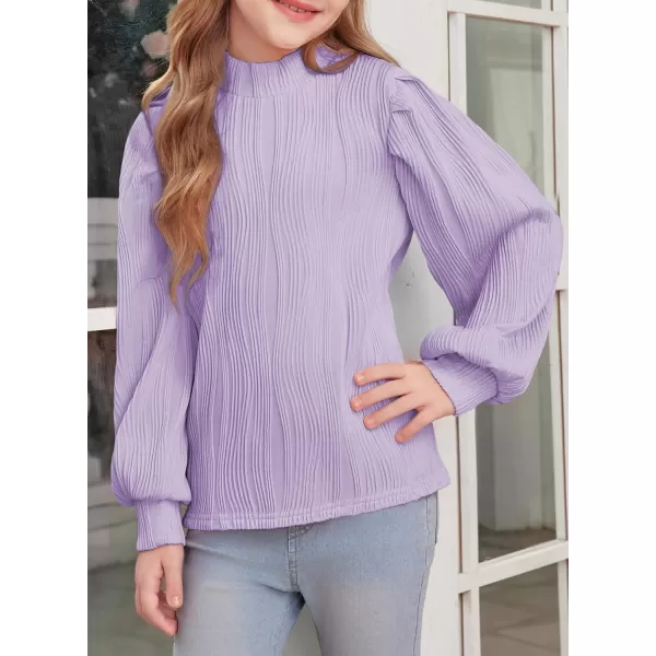 blibean Tween Girls Turtleneck Textured Shirts Kid Puff Long Sleeve Tops Size 6-15 Years