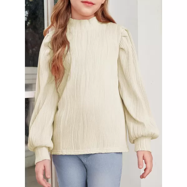 blibean Tween Girls Turtleneck Textured Shirts Kid Puff Long Sleeve Tops Size 6-15 Years