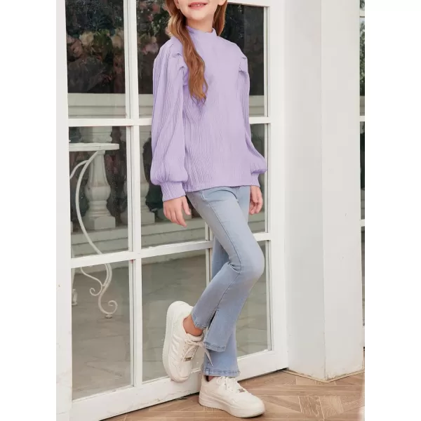 blibean Tween Girls Turtleneck Textured Shirts Kid Puff Long Sleeve Tops Size 6-15 Years