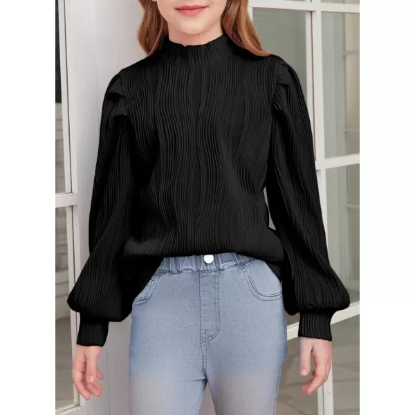 blibean Tween Girls Turtleneck Textured Shirts Kid Puff Long Sleeve Tops Size 6-15 Years