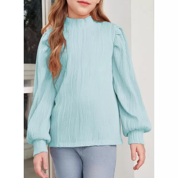 blibean Tween Girls Turtleneck Textured Shirts Kid Puff Long Sleeve Tops Size 6-15 Years