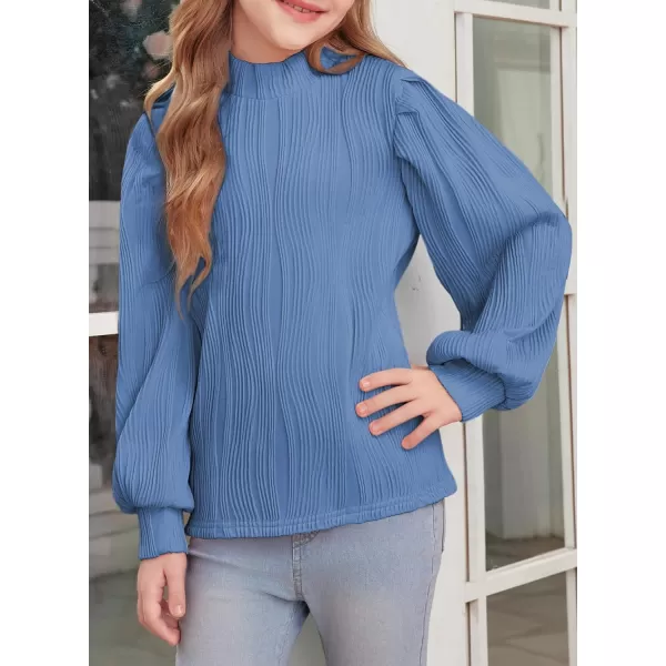blibean Tween Girls Turtleneck Textured Shirts Kid Puff Long Sleeve Tops Size 6-15 Years