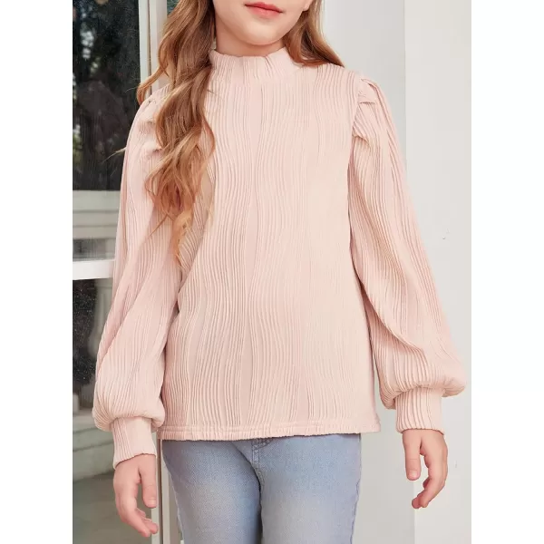 blibean Tween Girls Turtleneck Textured Shirts Kid Puff Long Sleeve Tops Size 6-15 Years