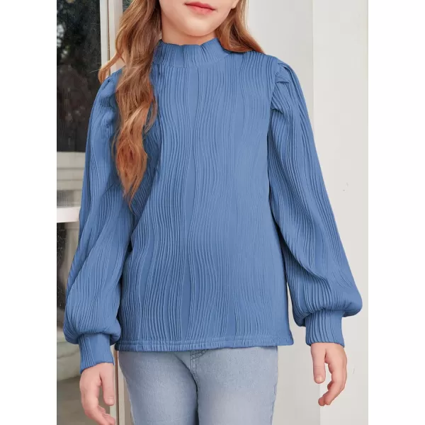 blibean Tween Girls Turtleneck Textured Shirts Kid Puff Long Sleeve Tops Size 6-15 Years