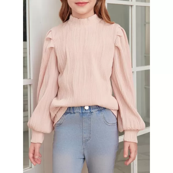 blibean Tween Girls Turtleneck Textured Shirts Kid Puff Long Sleeve Tops Size 6-15 Years