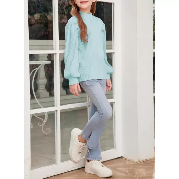 blibean Tween Girls Turtleneck Textured Shirts Kid Puff Long Sleeve Tops Size 6-15 Years