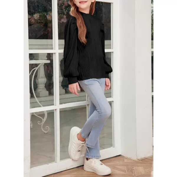 blibean Tween Girls Turtleneck Textured Shirts Kid Puff Long Sleeve Tops Size 6-15 Years