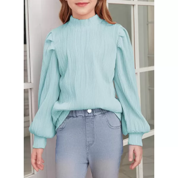 blibean Tween Girls Turtleneck Textured Shirts Kid Puff Long Sleeve Tops Size 6-15 Years