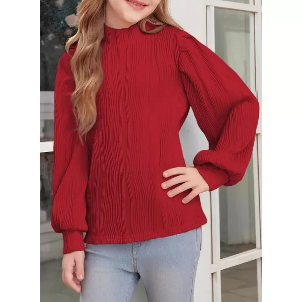 blibean Tween Girls Turtleneck Textured Shirts Kid Puff Long Sleeve Tops Size 6-15 Years