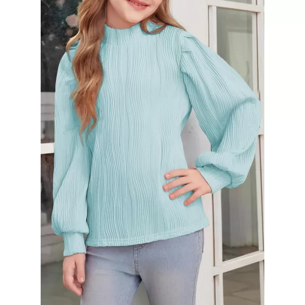 blibean Tween Girls Turtleneck Textured Shirts Kid Puff Long Sleeve Tops Size 6-15 Years