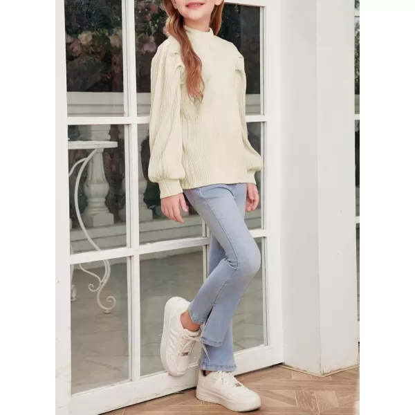 blibean Tween Girls Turtleneck Textured Shirts Kid Puff Long Sleeve Tops Size 6-15 Years