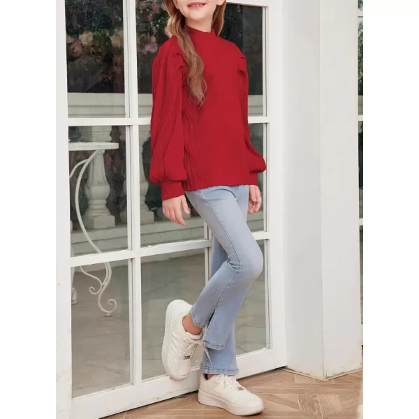 blibean Tween Girls Turtleneck Textured Shirts Kid Puff Long Sleeve Tops Size 6-15 Years