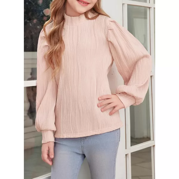 blibean Tween Girls Turtleneck Textured Shirts Kid Puff Long Sleeve Tops Size 6-15 Years