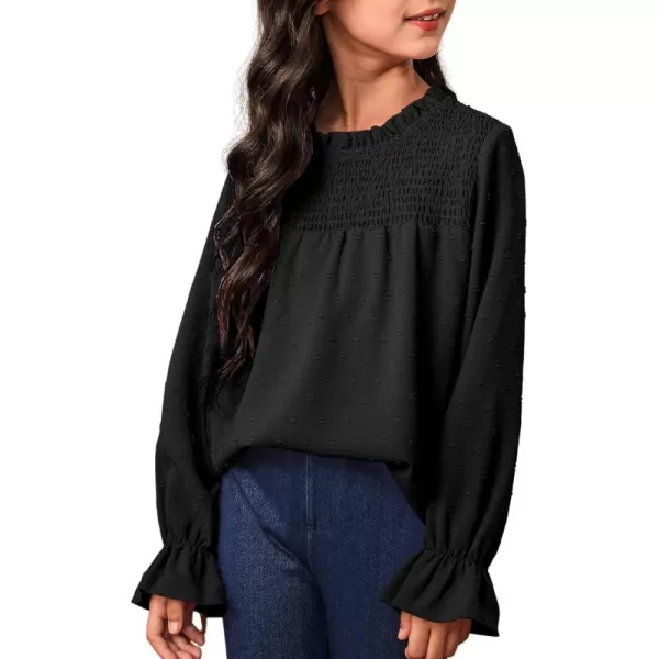 bilbean Girls Elegant Polked Swiss Dot Long Sleeve Shirts Tops 6-15 Years