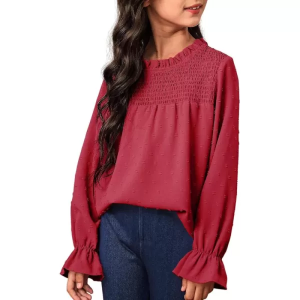 bilbean Girls Elegant Polked Swiss Dot Long Sleeve Shirts Tops 6-15 Years