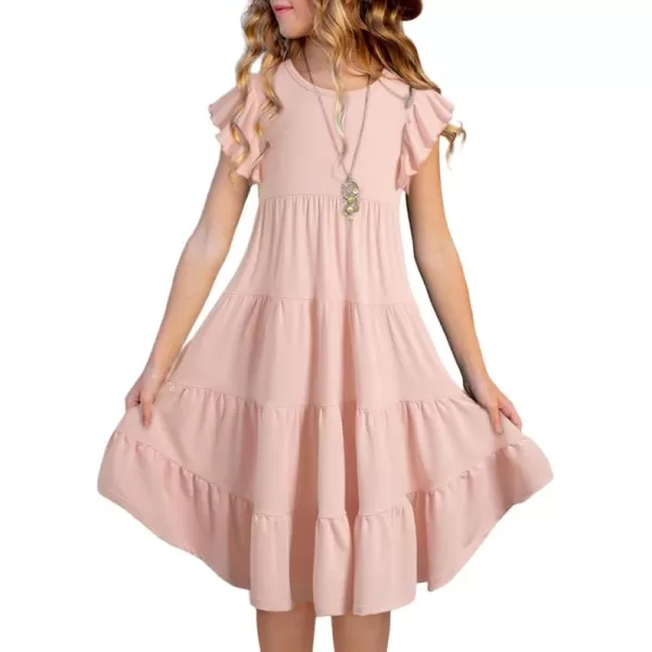 blibean Girl 2024 Summer Boho Sun Dress Ruffled Pockets Dresses Size 6-15 Years