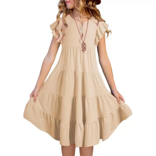 blibean Girl 2024 Summer Boho Sun Dress Ruffled Pockets Dresses Size 6-15 Years