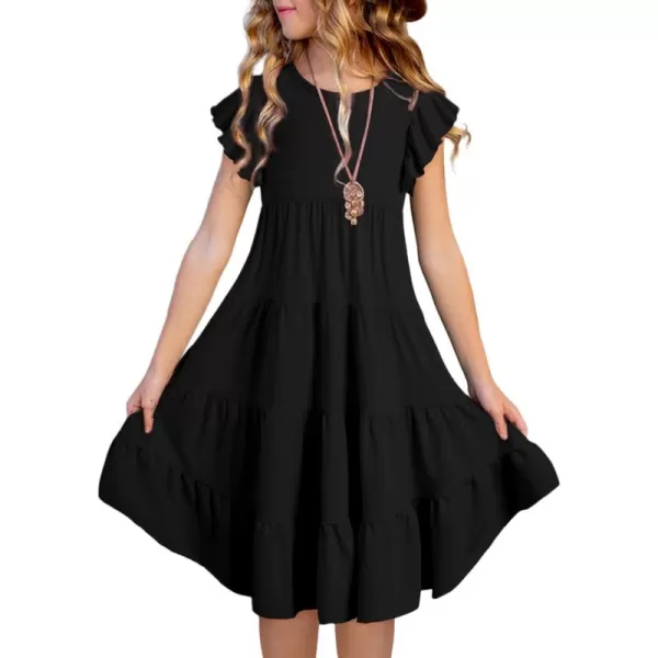 blibean Girl 2024 Summer Boho Sun Dress Ruffled Pockets Dresses Size 6-15 Years