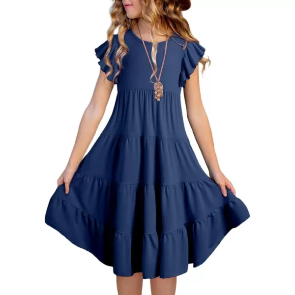 blibean Girl 2024 Summer Boho Sun Dress Ruffled Pockets Dresses Size 6-15 Years