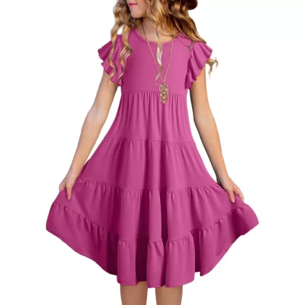blibean Girl 2024 Summer Boho Sun Dress Ruffled Pockets Dresses Size 6-15 Years