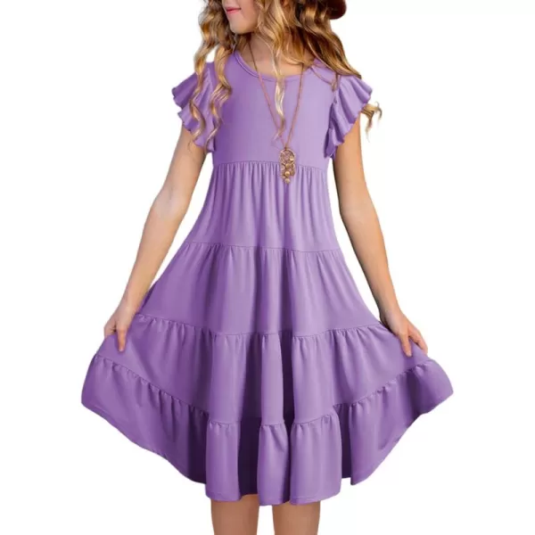 blibean Girl 2024 Summer Boho Sun Dress Ruffled Pockets Dresses Size 6-15 Years