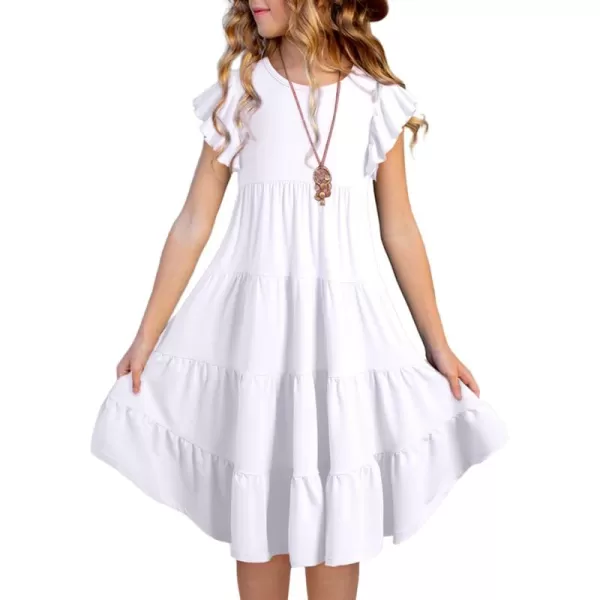 blibean Girl 2024 Summer Boho Sun Dress Ruffled Pockets Dresses Size 6-15 Years