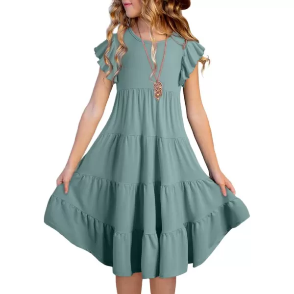 blibean Girl 2024 Summer Boho Sun Dress Ruffled Pockets Dresses Size 6-15 Years
