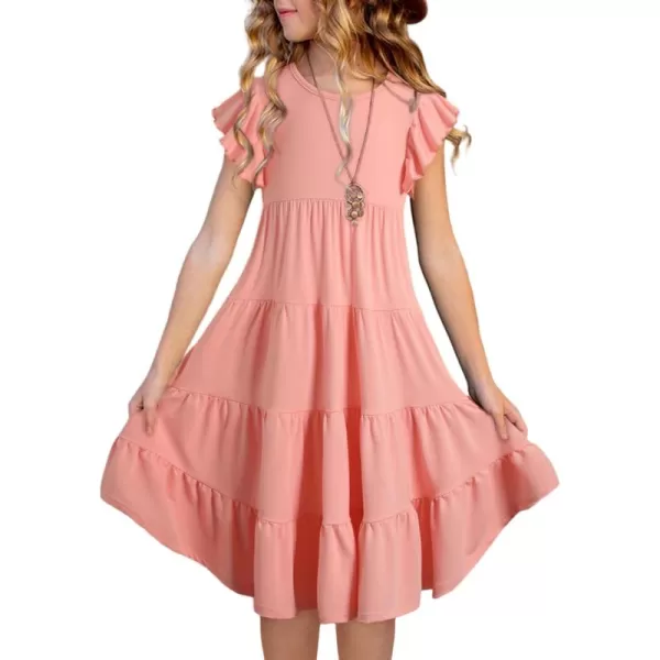 blibean Girl 2024 Summer Boho Sun Dress Ruffled Pockets Dresses Size 6-15 Years