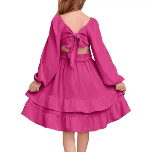 blibean Girls 2024 Fall Dresses Tween Long Sleeve Tie Back Dress Size 6-15 Years