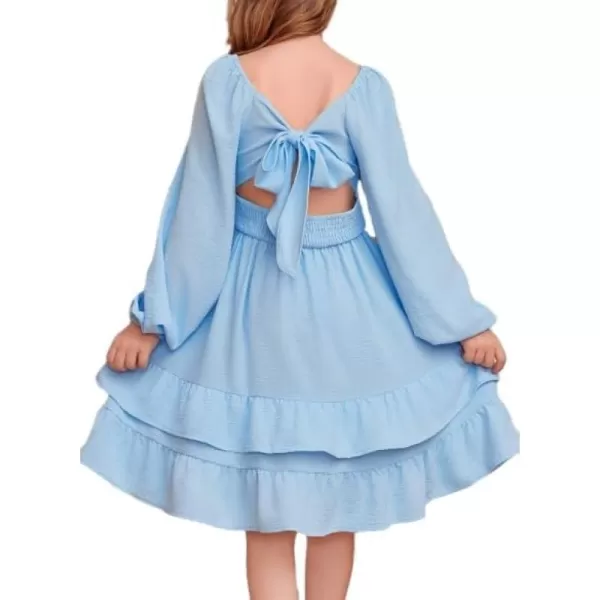 blibean Girls 2024 Fall Dresses Tween Long Sleeve Tie Back Dress Size 6-15 Years