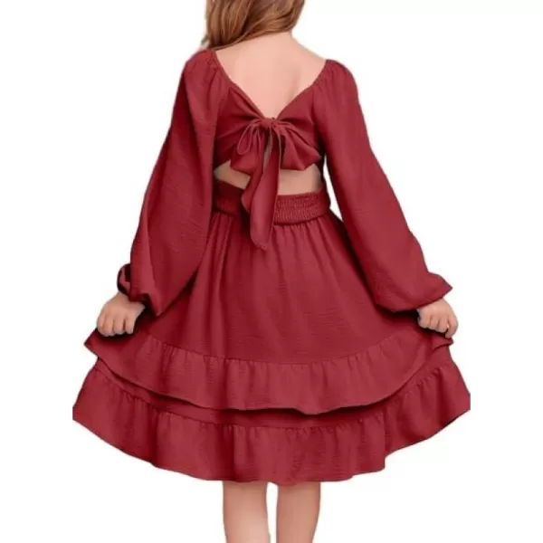blibean Girls 2024 Fall Dresses Tween Long Sleeve Tie Back Dress Size 6-15 Years