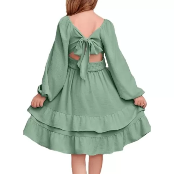 blibean Girls 2024 Fall Dresses Tween Long Sleeve Tie Back Dress Size 6-15 Years