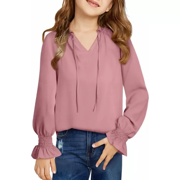 blibean Girls Long Sleeve Chiffon Blouses V Neck Smocked Cuffs Shirts Tops 6-15 Years