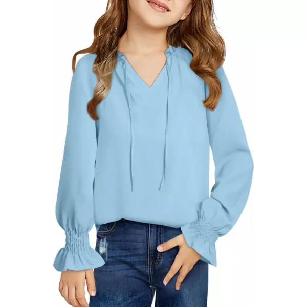 blibean Girls Long Sleeve Chiffon Blouses V Neck Smocked Cuffs Shirts Tops 6-15 Years